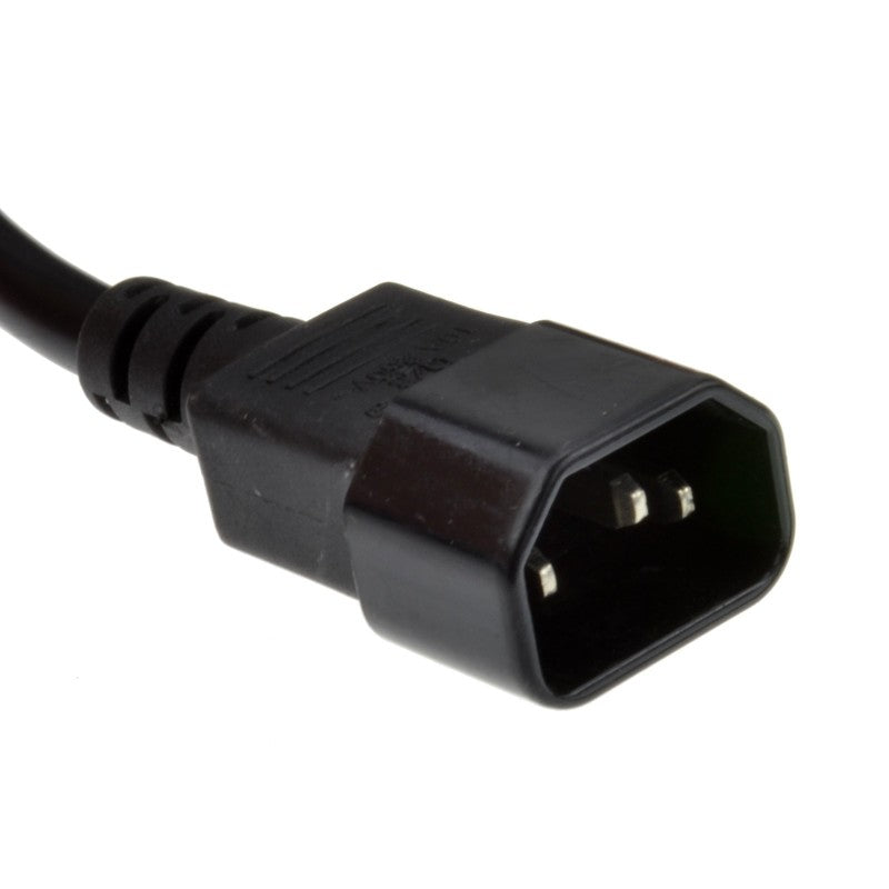 Close-up view of the IEC14 input Plug for the 1U 19" 8 Way Horizontal Switched 16A Schuko Sockets Rack PDU.