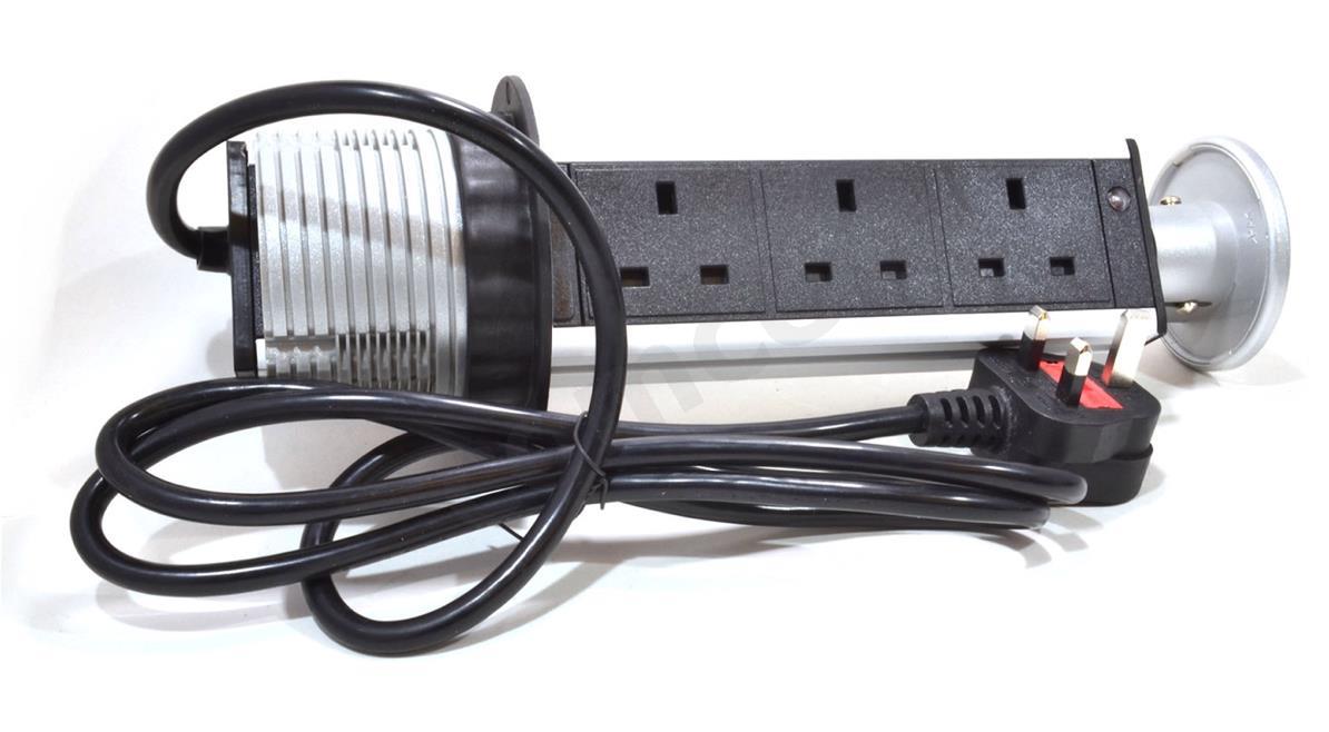 Front view of an unstalled Desktop PDU - Table Pop-Up with 3-way  13A  UK sockets