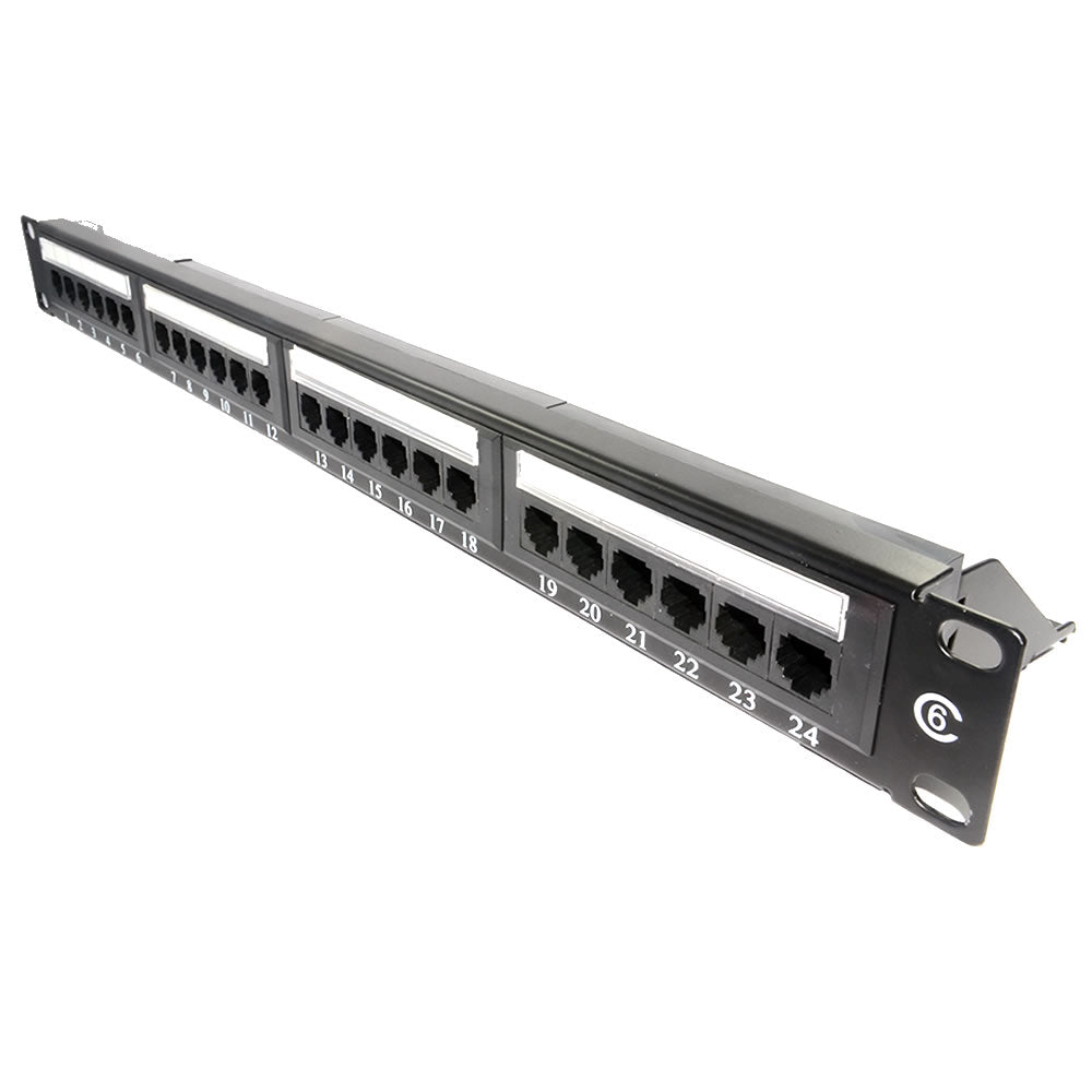 1U 19" 24 Port CAT6 Network RJ45 Patch Panel (UTP) with Back Bar (Dual Use) - Netbit UK