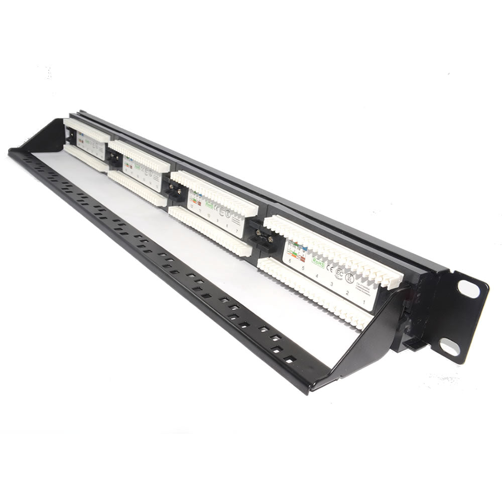 1U 19" 24 Port CAT6 Network RJ45 Patch Panel (UTP) with Back Bar (Dual Use) - Netbit UK