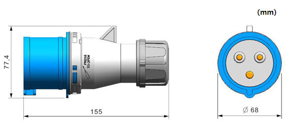32A Commando Plug - 6h/200-250V~, 2P+E, IP44, w/Gland&Cap - Netbit UK