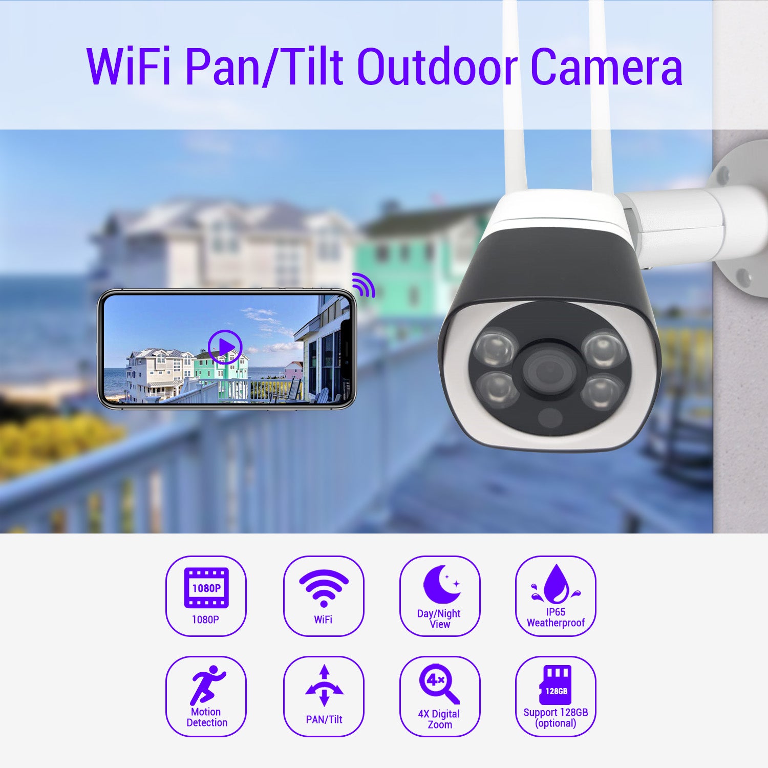 Wireless Outdoor Wifi IP Home Security CCTV Camera 1080P with 2 Antennas - Netbit UK
