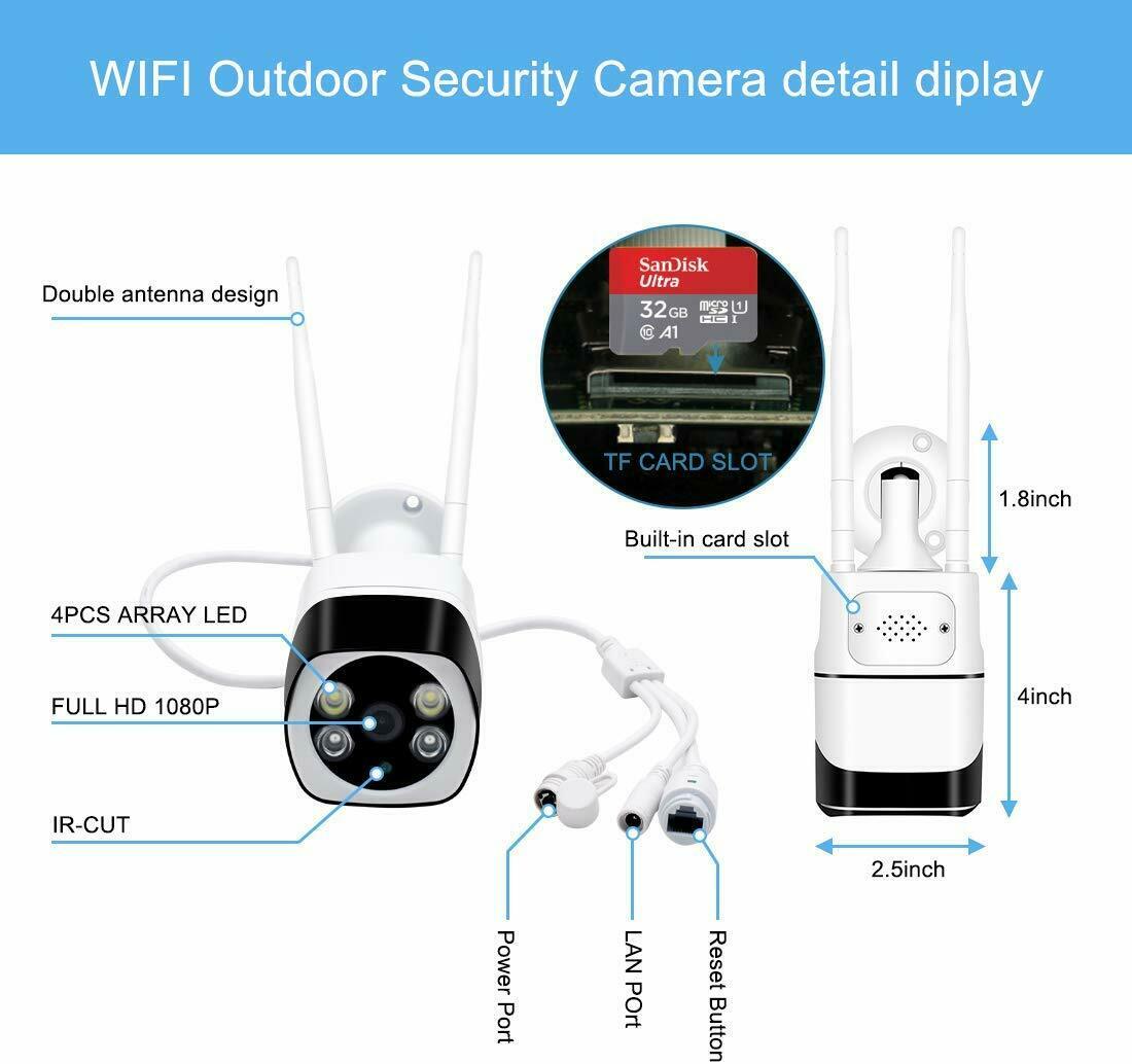 Wireless Outdoor Wifi IP Home Security CCTV Camera 1080P with 2 Antennas - Netbit UK