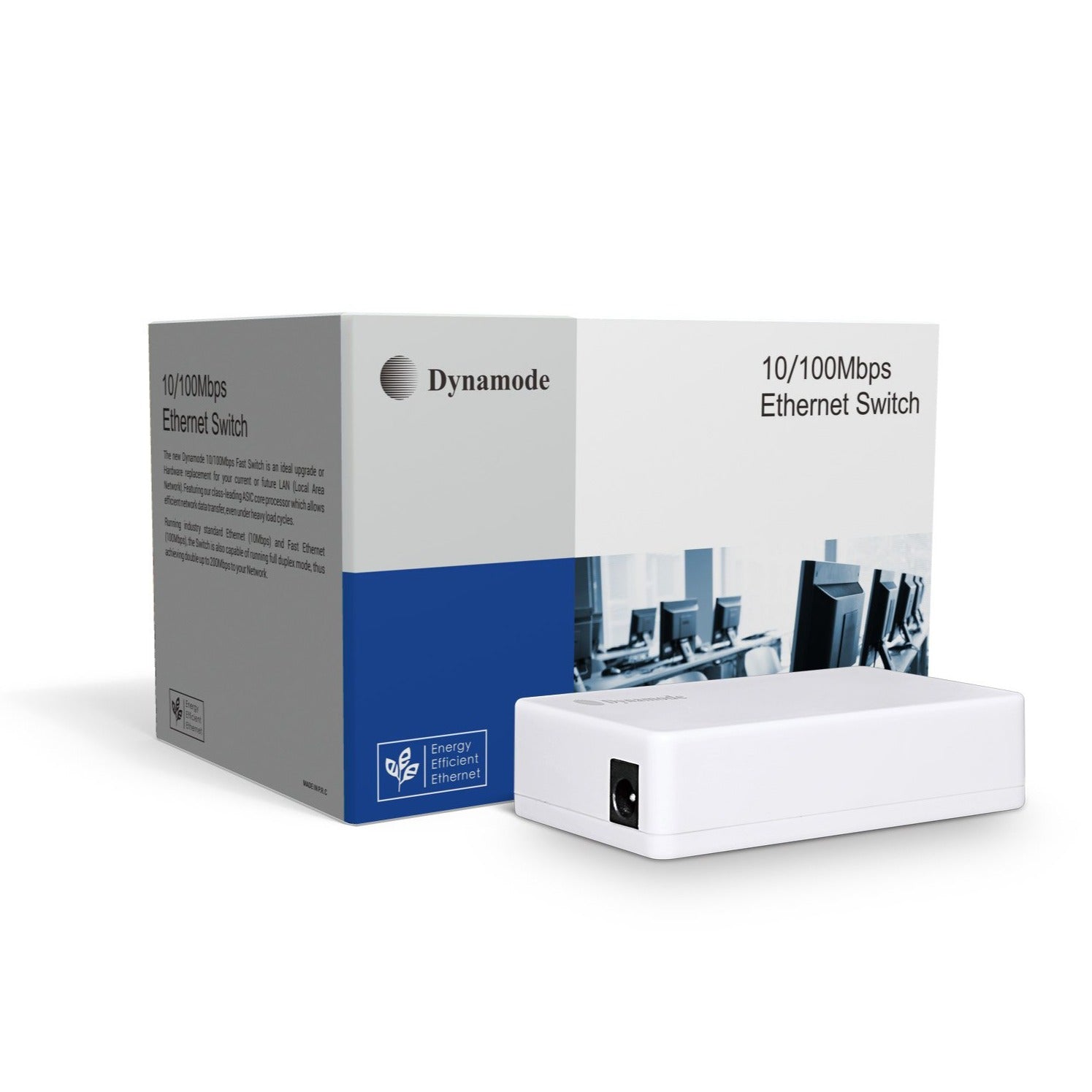 5-Port 10/100 Mbps Fast Network Ethernet Switch (Desktop or wall mount) shown with box packaging.