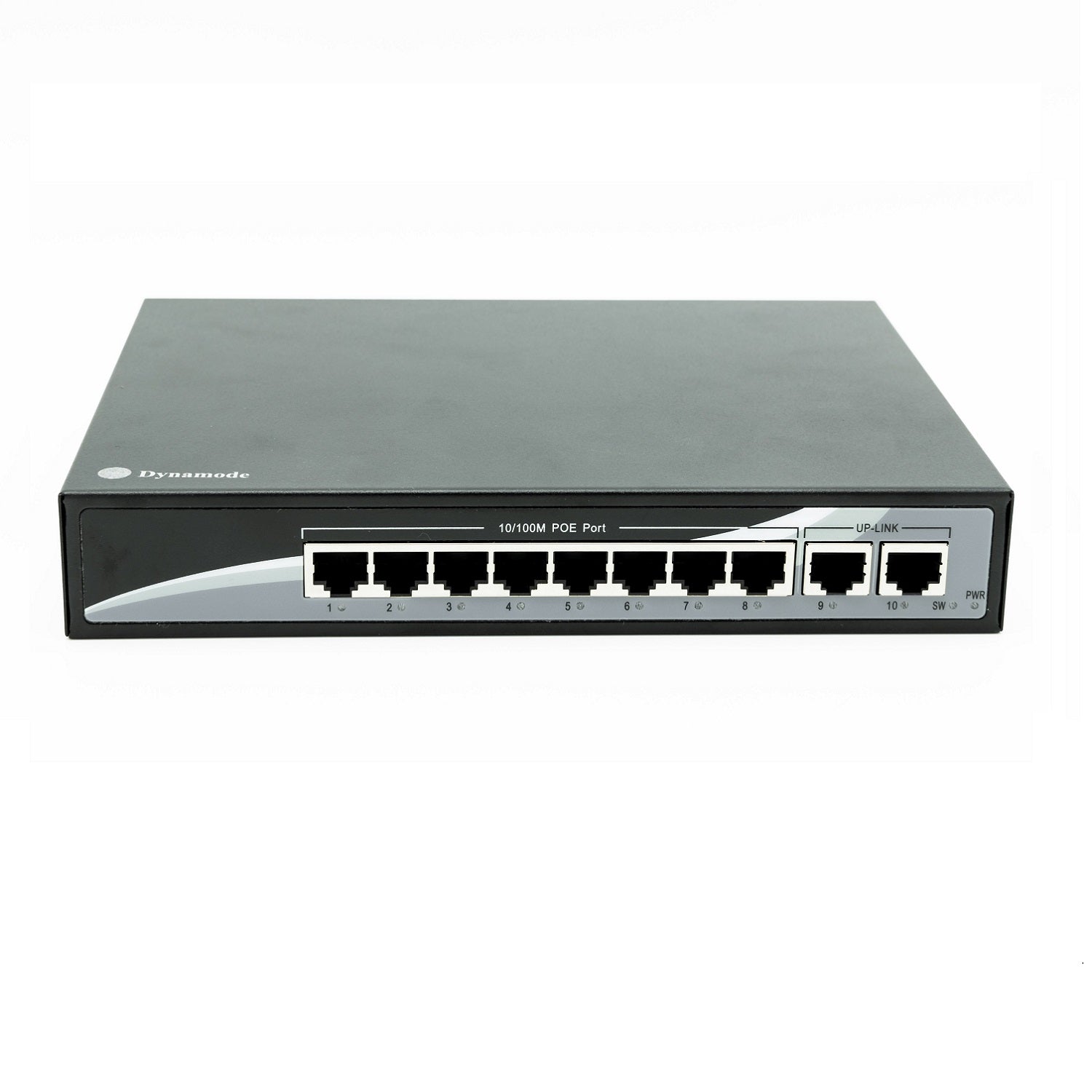 8-Port 10/100 Mbps Fast Ethernet PoE Switch (Desktop or wall-mounted) showing its 8 ethernet with 2 Uplink ports.