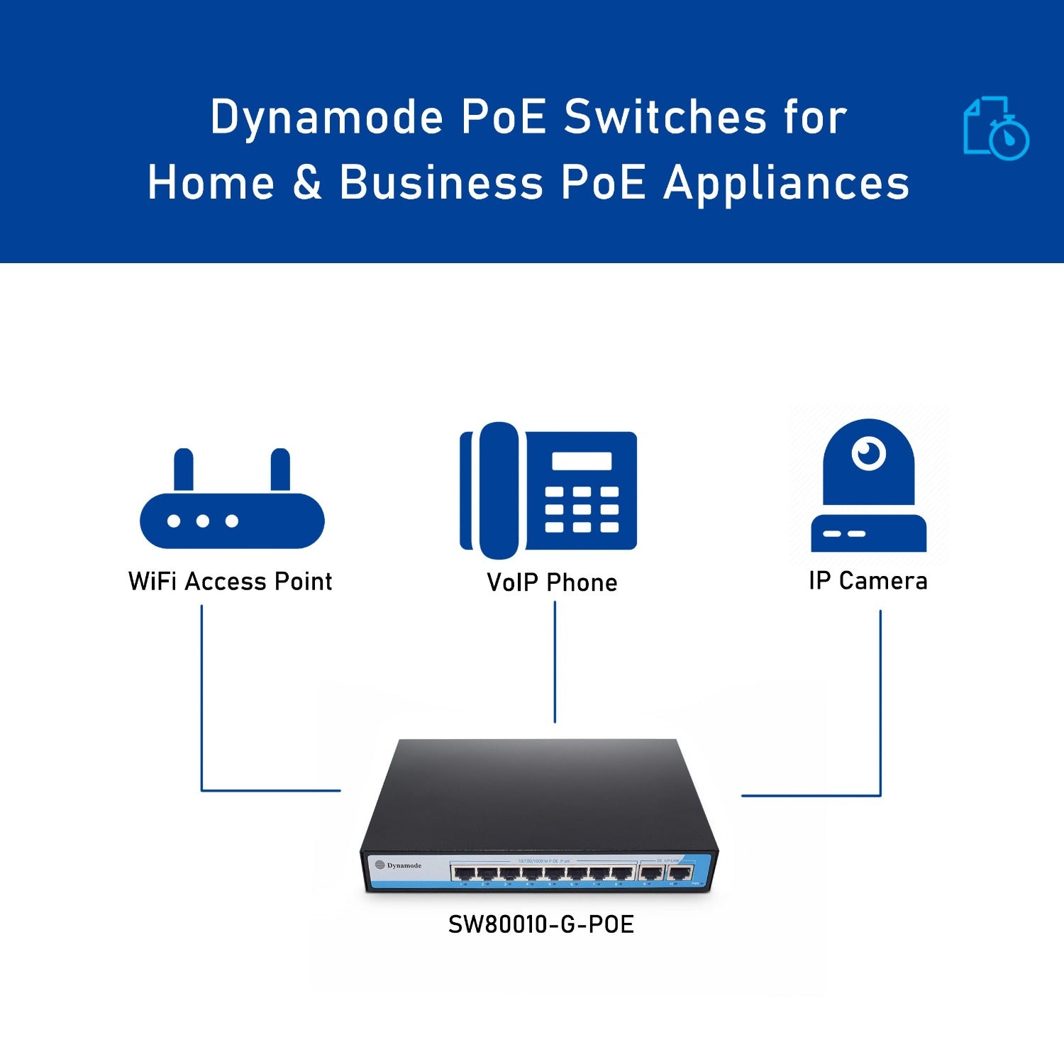 PoE appliances that can be connected to an 8-port 10/100/1000 Mbps network speed Gigabit PoE Ethernet Switch with 2 uplinks.