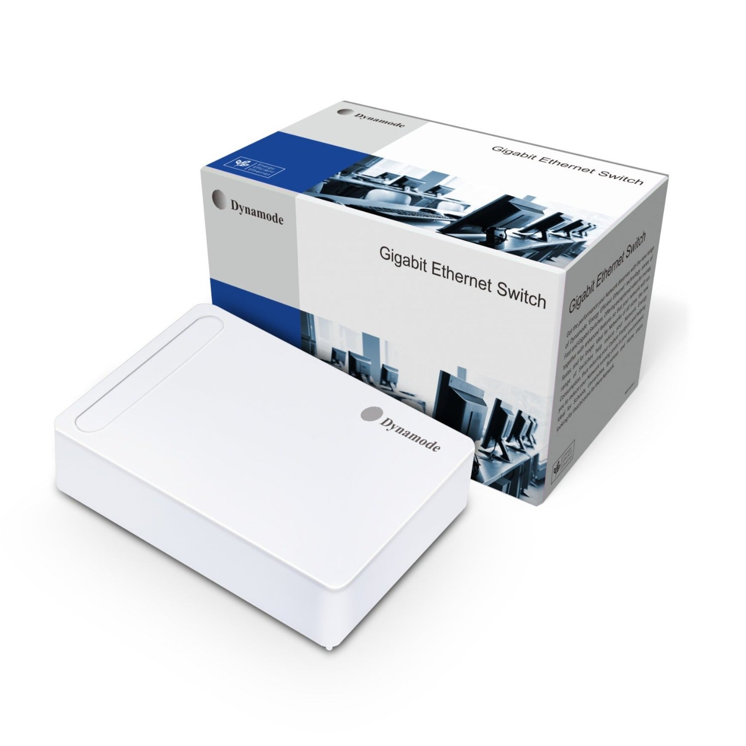 5-Port 10/100/1000 Mbps Gigabit Network Ethernet Switch (Desktop or wall mount) shown with box packaging.