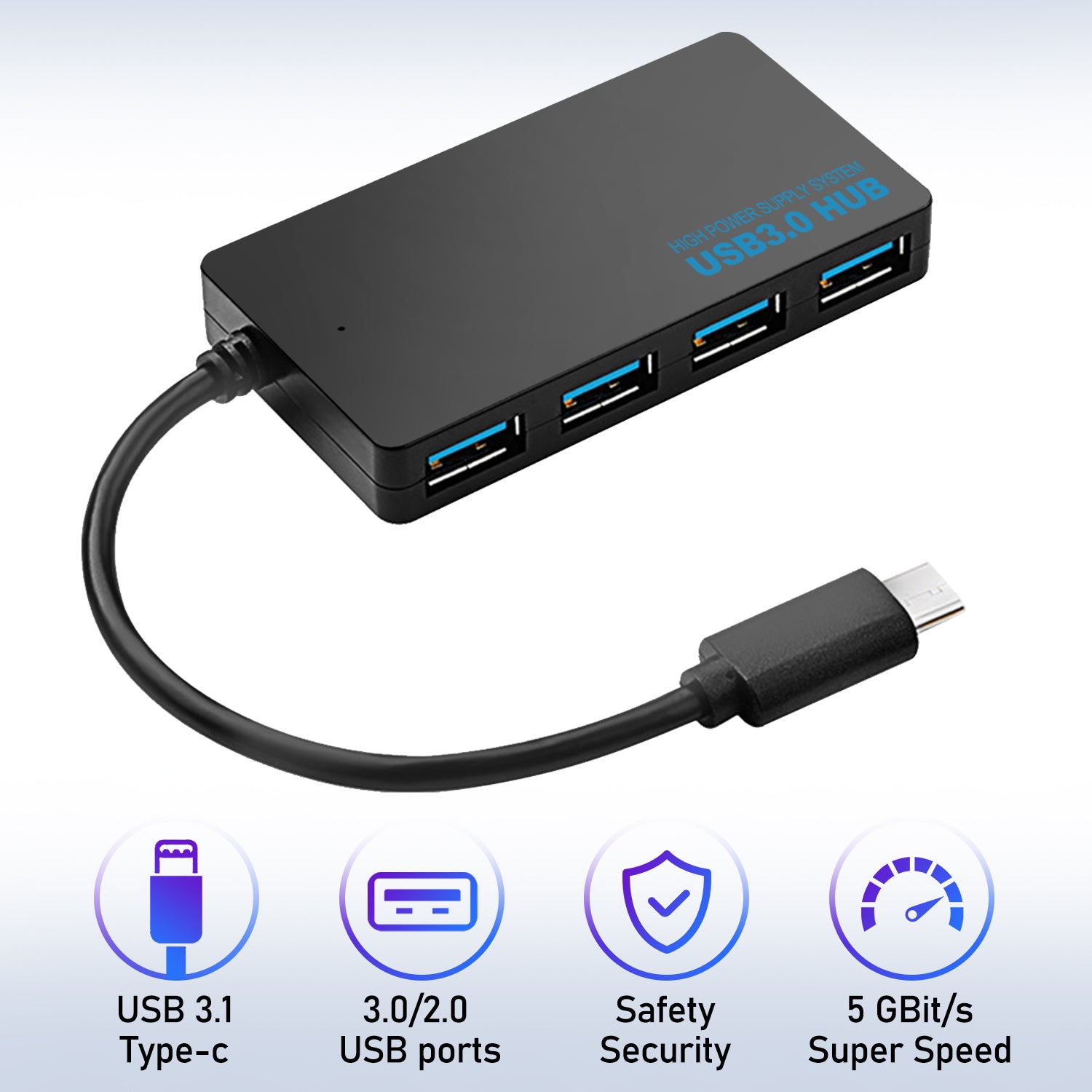 4 Port USB3.0 Hub with USB Type C Connector - Netbit UK