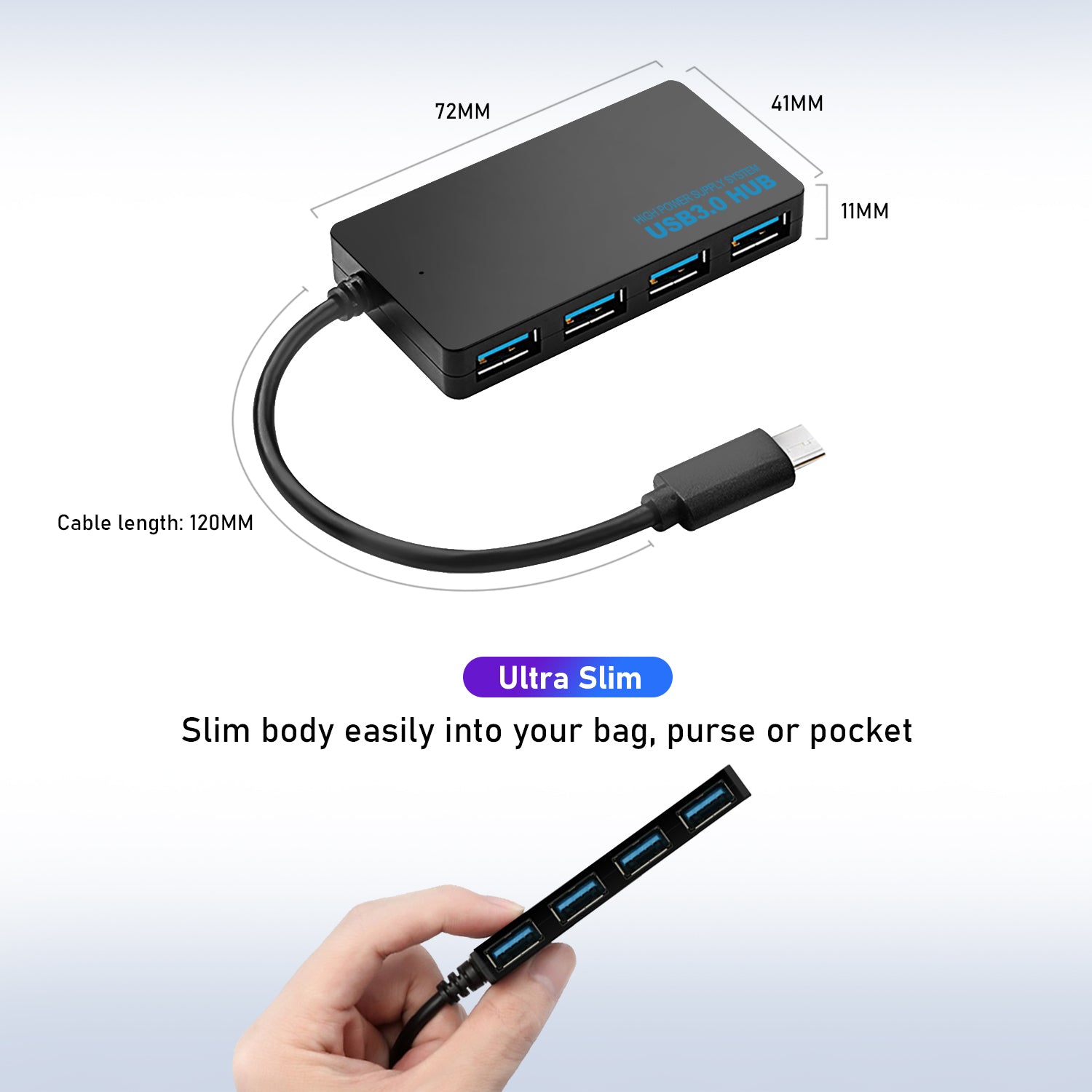 4 Port USB3.0 Hub with USB Type C Connector - Netbit UK