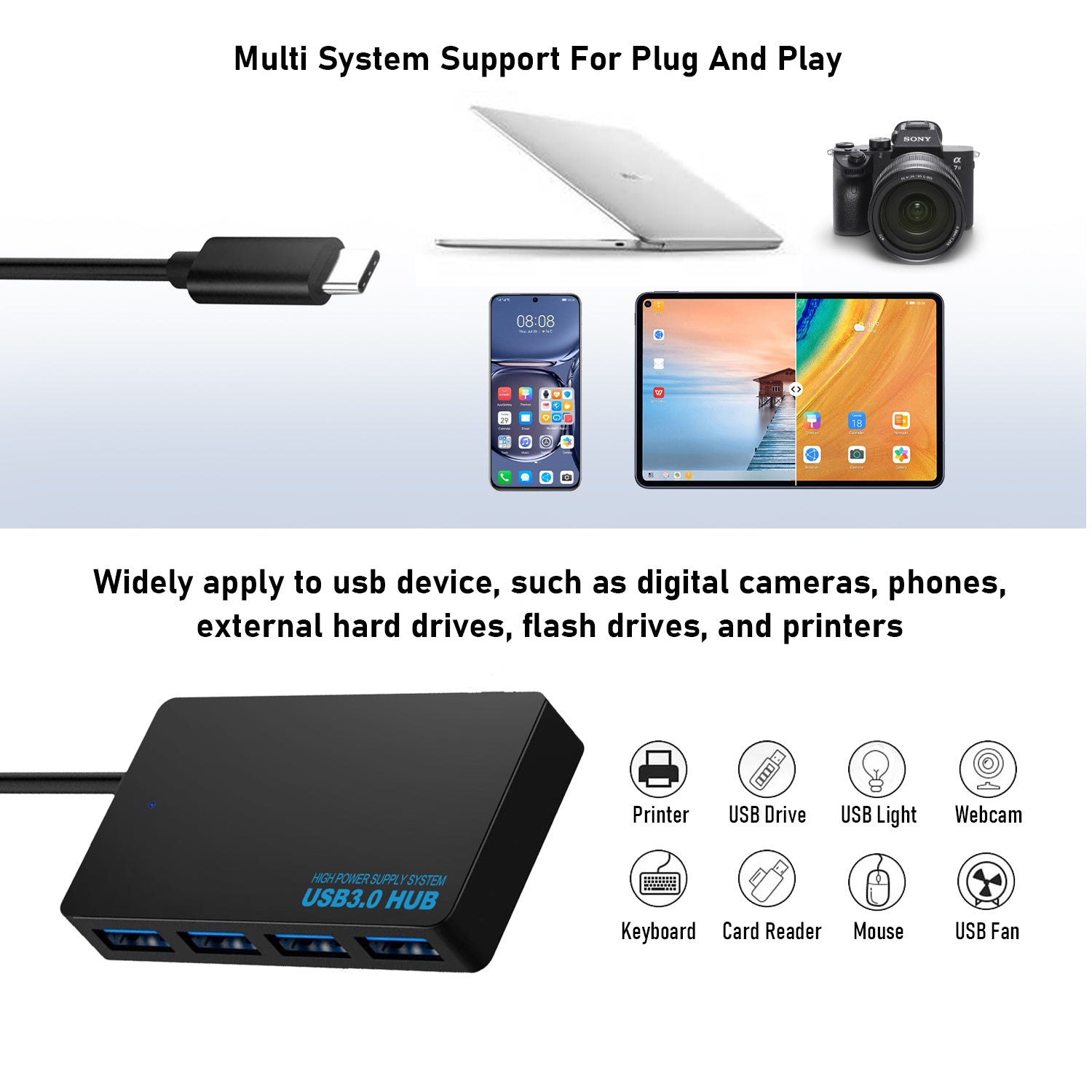 4 Port USB3.0 Hub with USB Type C Connector - Netbit UK