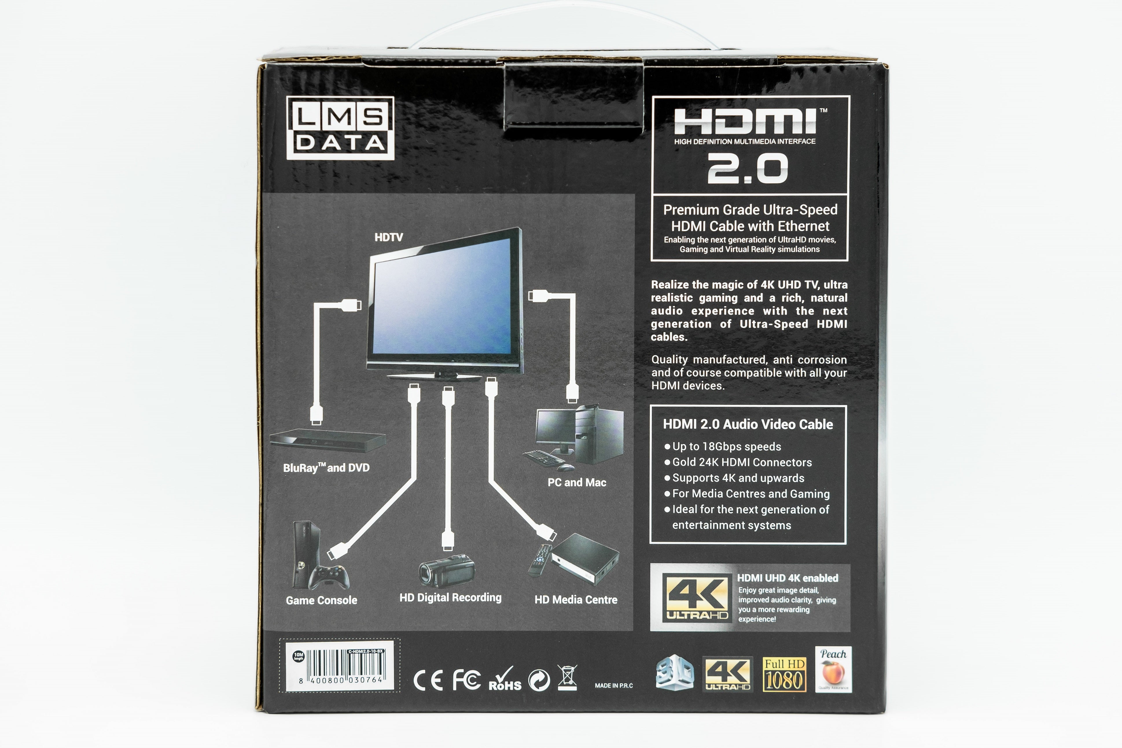 High Speed 4K HDMI2.0 Cable -10.0m (Retail Box) - Netbit UK