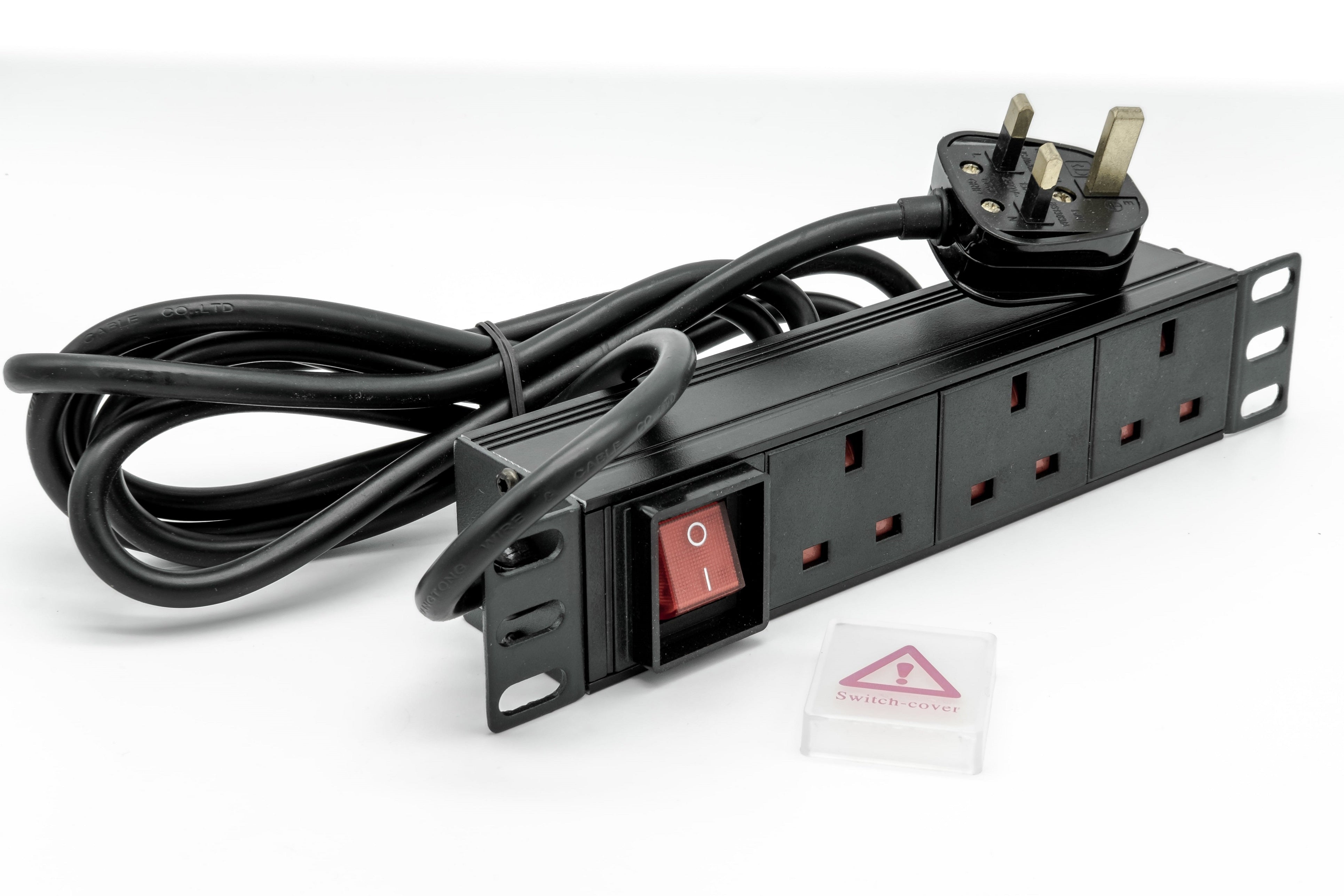 1U 10"/SOHO 3 Way Horizontal Switched 13A UK Sockets to UK Plug PDU & 2.5m Flex (Rackmount) - Netbit UK