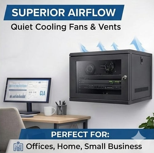 Wall Mount Data Cabinet | 6U 400mm + 7 Way 19" PDU Bundle - Free 5 x Cat6 1m Network Cables