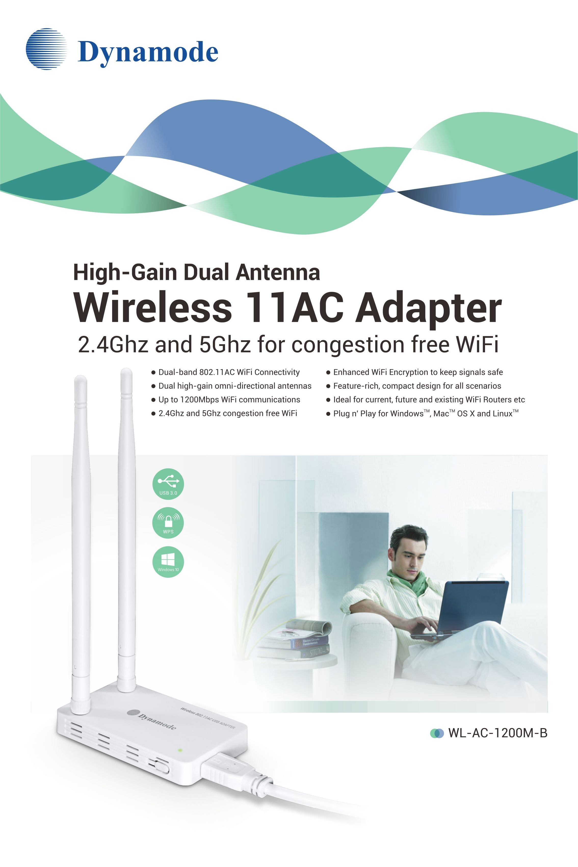 Dual Band 11ac 1200mbps 2T2R USB Adapter with detachable antenna's - Netbit UK