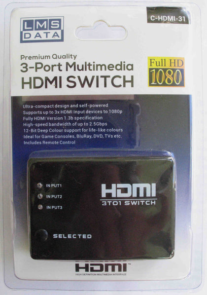 Auto Sensing 3 Port HDMI Splitter with Remote Control - Netbit UK