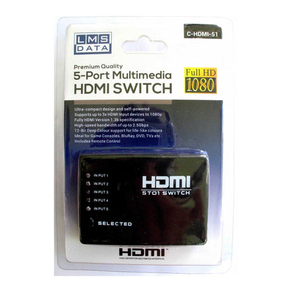 5 Port HDMI Switch (5 Inputs, 1 Output) with remote control