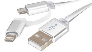 2 in 1 USB Cable with Micro USB & Lightning Connector- White - Netbit UK