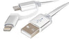 2 in 1 USB Cable with Micro USB & Lightning Connector- White