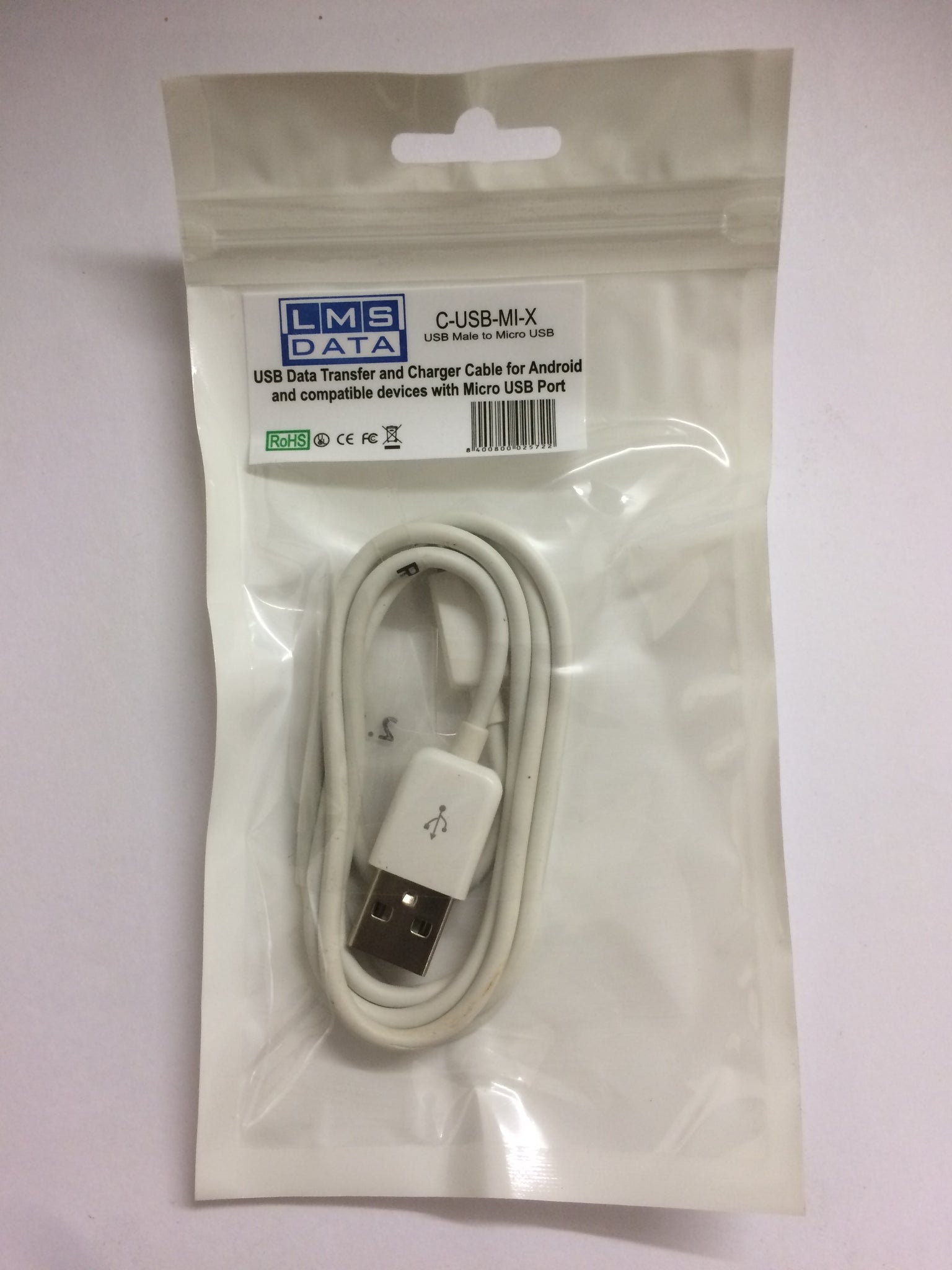 1m USB Data & Charge Cable with Micro USB Port - White