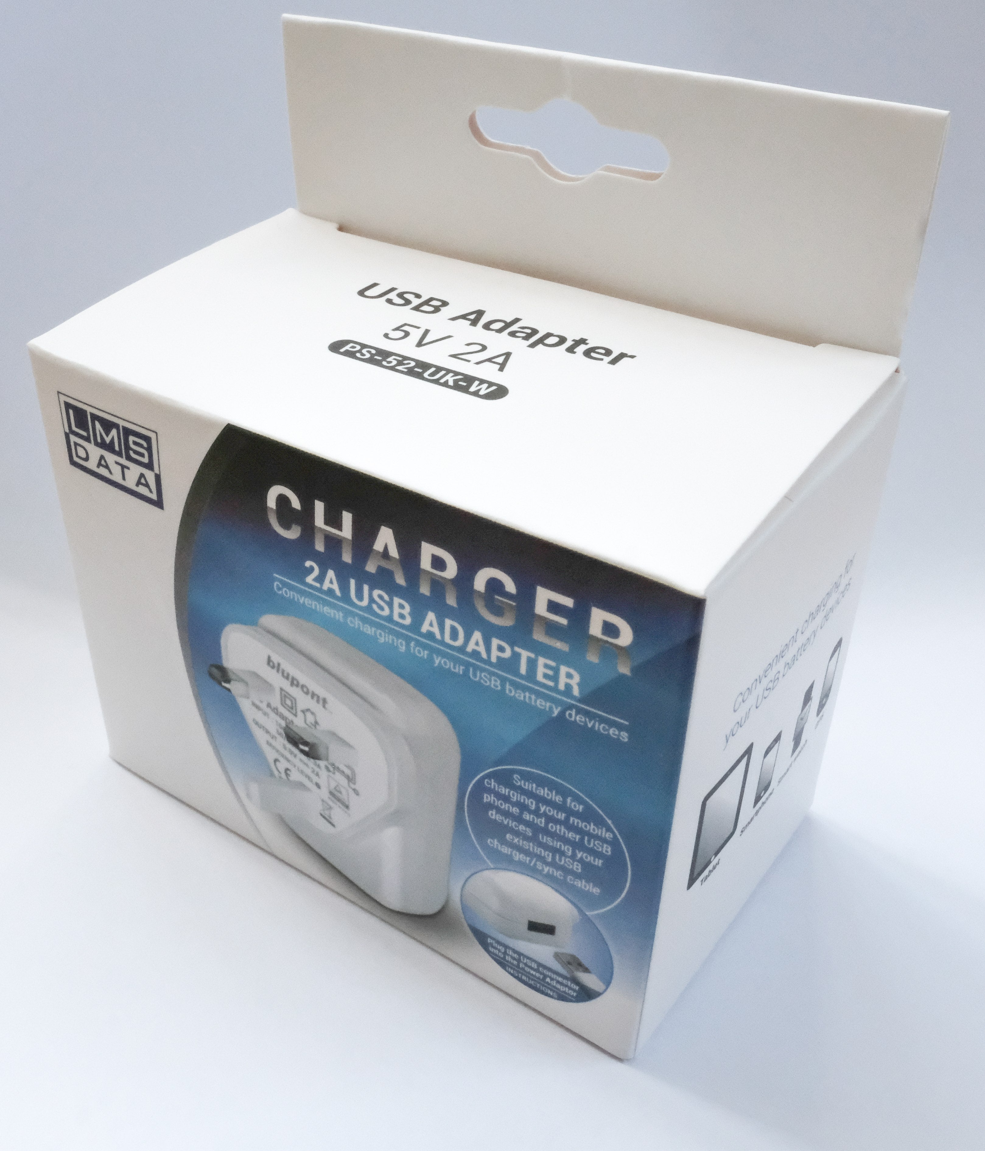 2A USB Power Adaptor & Charger - UK Plug - White - Netbit UK