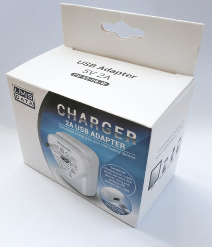 2A USB Power Adaptor & Charger - UK Plug - White - Netbit UK