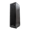 Isometric right front view of 36U Floor-standing Server Cabinet showing its closed lockable mesh door and removable right side panel