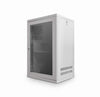 Front isometric view of a grey 12U 550mm deep & 19" ETSI Wall Mount Data Cabinet with its glass door closed.