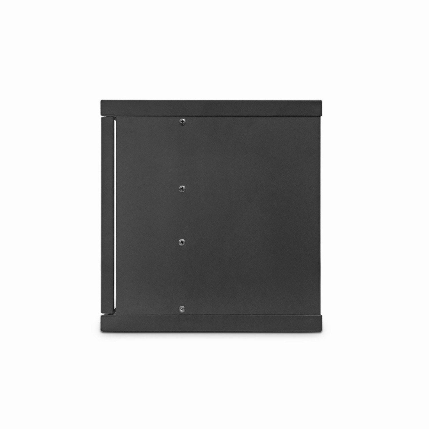 right-side view of a Black 4U 300mm Deep 10 inch (SoHo) Wall Mount Data  Cabinet showing its non-removable right panel.