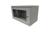 Isometric front view of a Grey 6U 280mm Deep Wall Mount Data Cabinet shown with glass door closed.