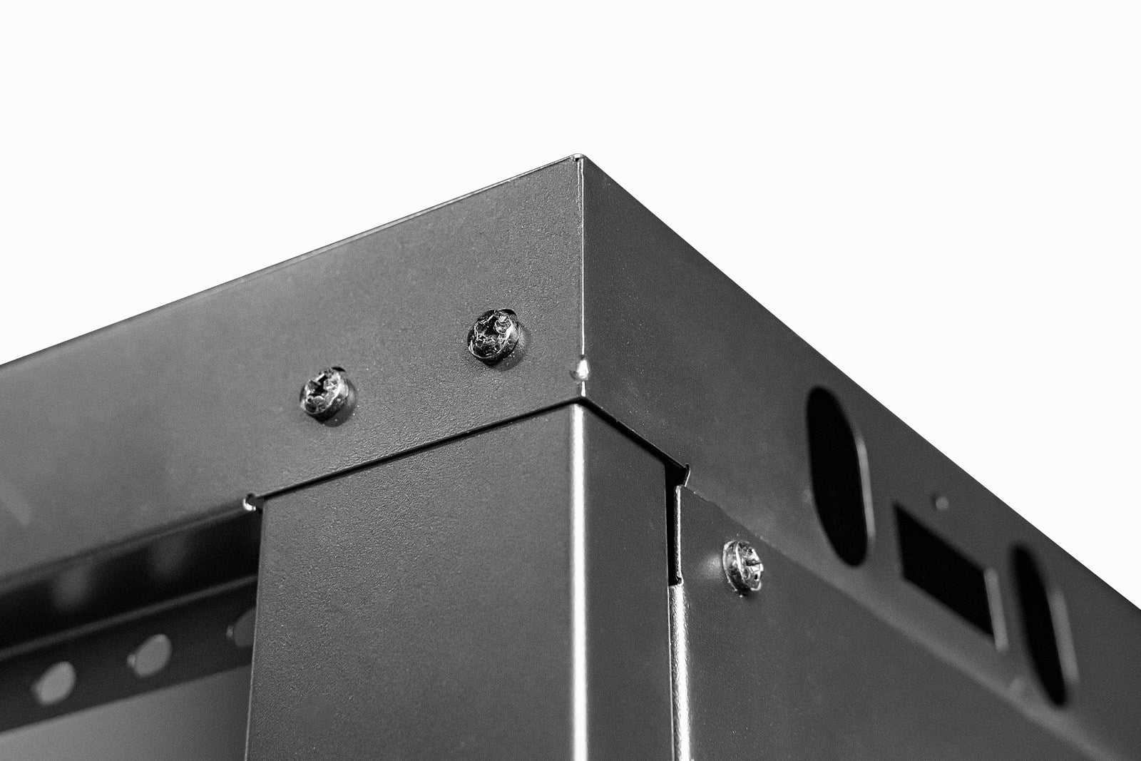 Top corner post of a flat-packed 9U 450mm Deep Wall Mount Data Cabinet.