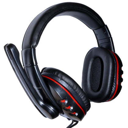 Red & Black Stereo Headphones with Microphone - Braided Cable & Inline Volume control, 2m 3.5mm jack/s - Full Ear - Netbit UK