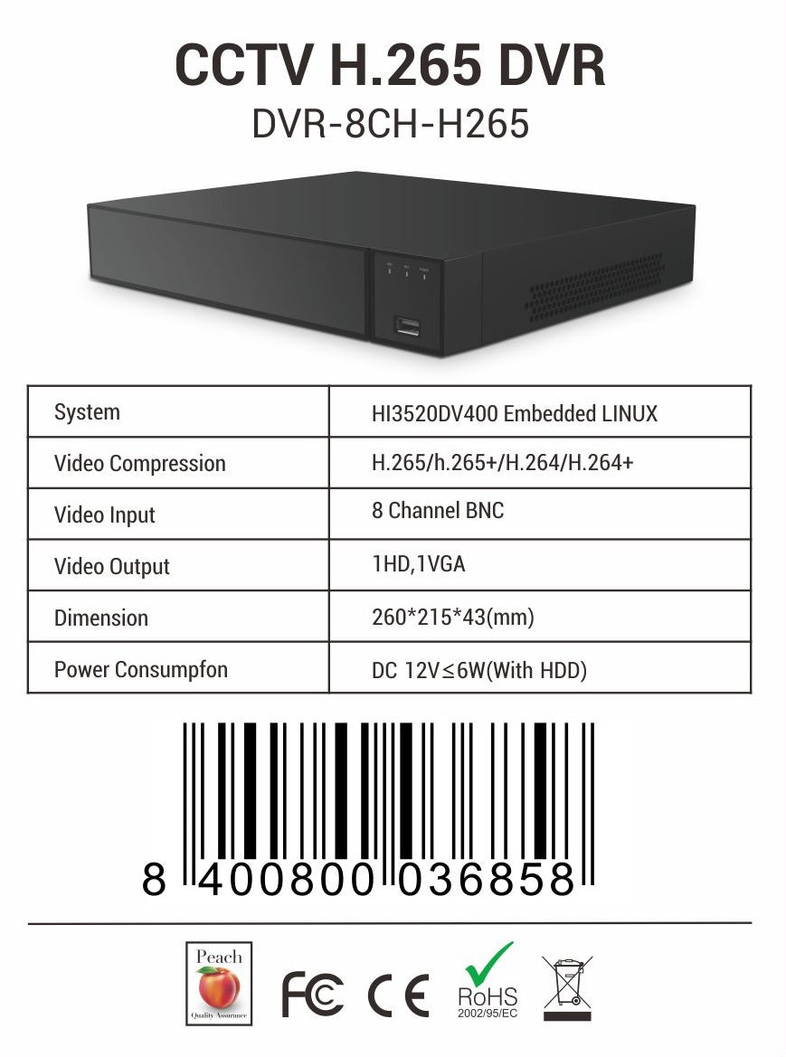 8 Channel H.265/H.265+ 5-in-1 DVR