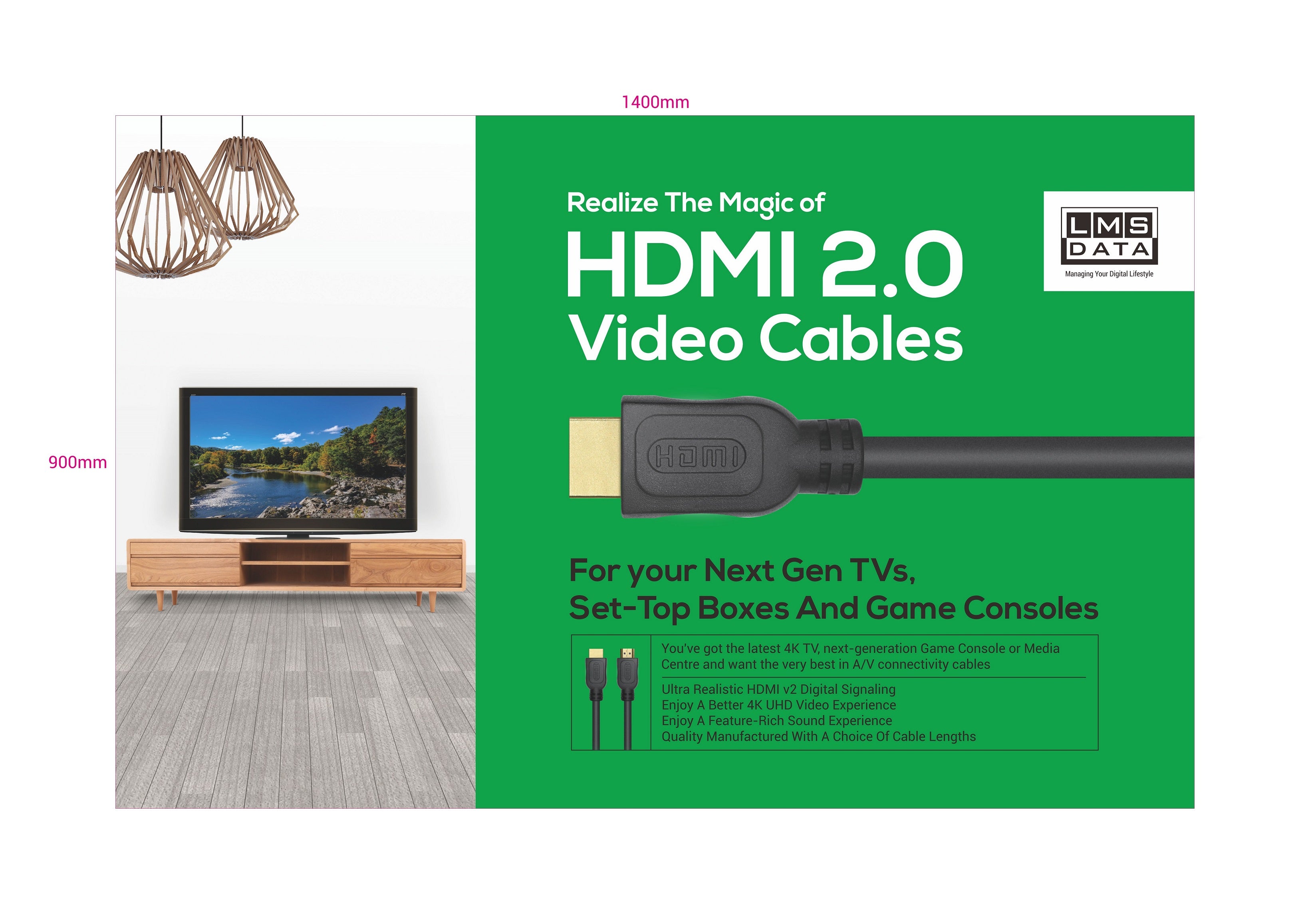 HDMI2.0 Cable - 1m (PE bag) - Netbit UK