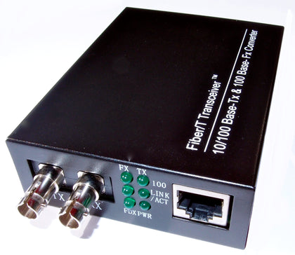 100Base-T to 100BASE-FX Multimode Fibre Media Converter, ST Connector (Upto 2000m) - Netbit UK