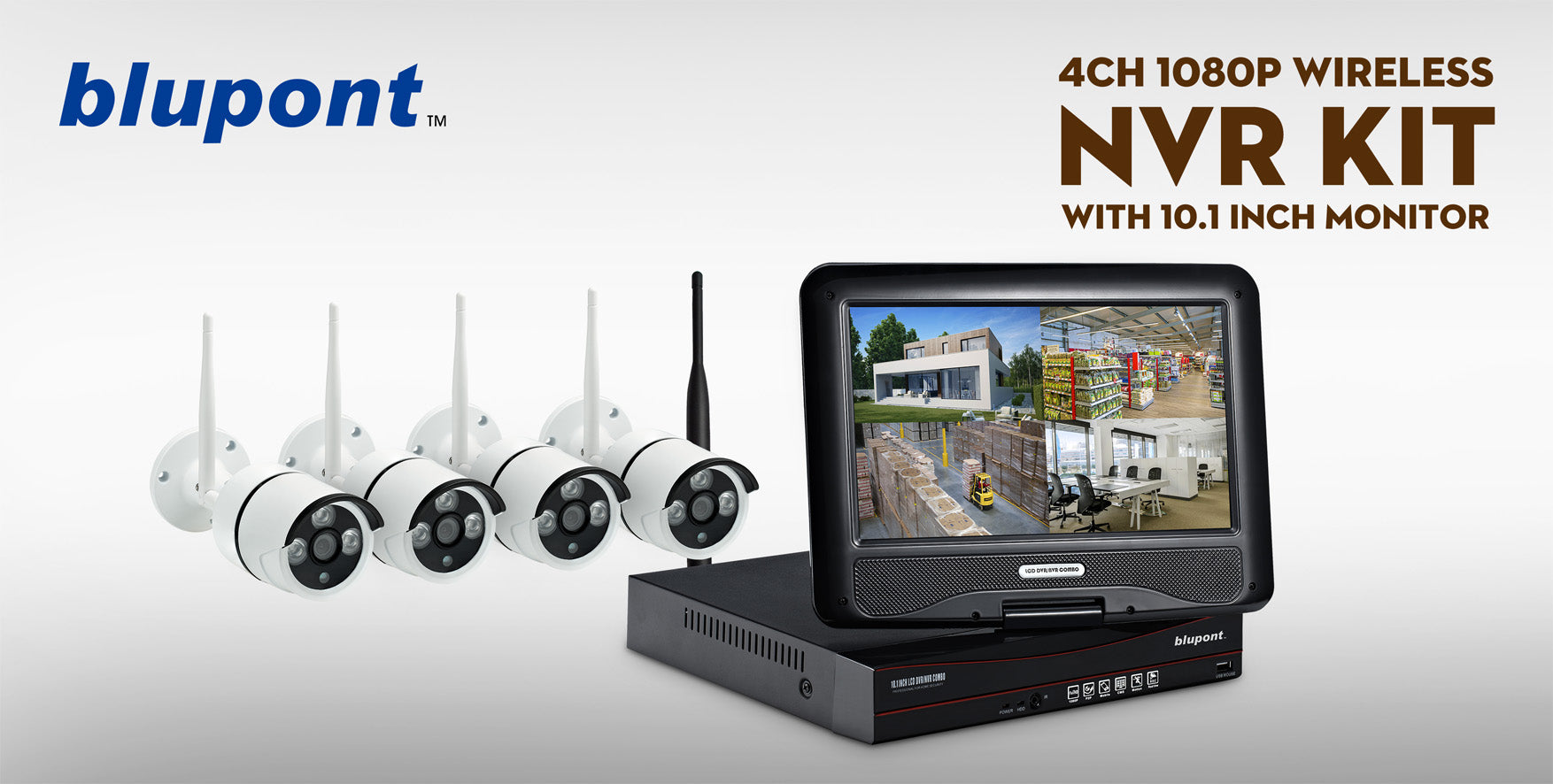 4-Channel NVR Kit with Colour LCD Display and 4 CCTV Cameras (KIT-MONIP4CAMIP)