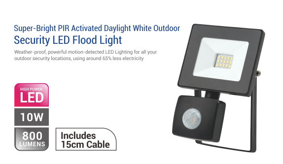 10W LED Flood Light with Sensor - 800LM / Lumens (IP44) 2835 - Netbit UK