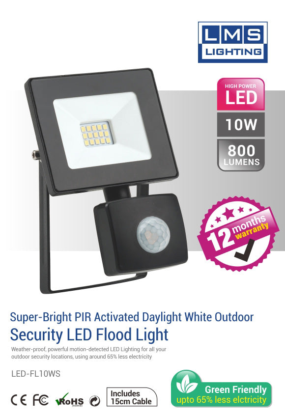 10W IP44 Electrical Outside LED Flood Light with Sensor - 800LM / Lumens (IP44) 2835