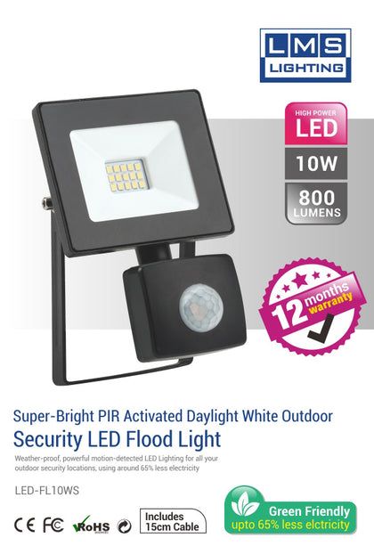 10W LED Flood Light with Sensor - 800LM / Lumens (IP44) 2835 - Netbit UK
