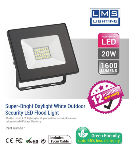 20W LED Flood Light - 1600LM / Lumens (IP65) 2835 - Netbit UK
