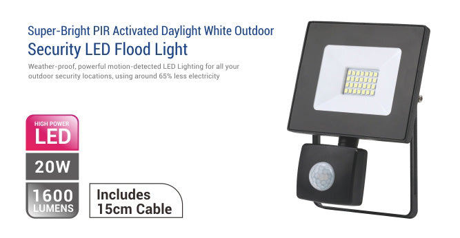 20W Led Flood Light with Sensor - 1600LM / Lumens (IP44) 2835 - Netbit UK