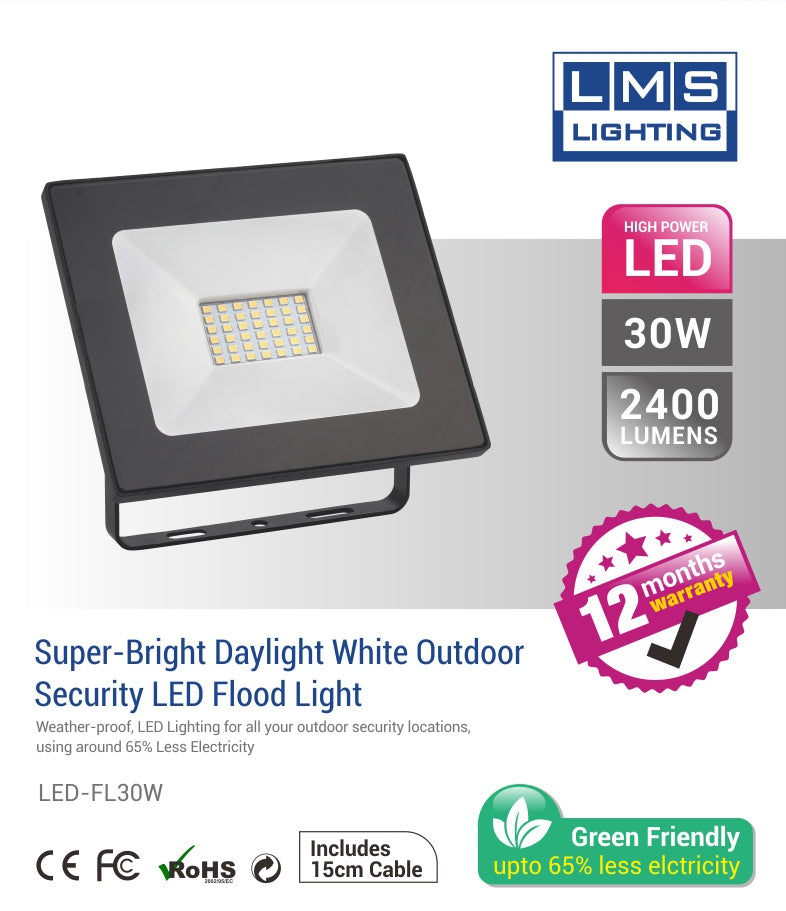 30W IP65 Electrical Outside LED Flood Light - 2400LM / Lumens (IP65) 2835
