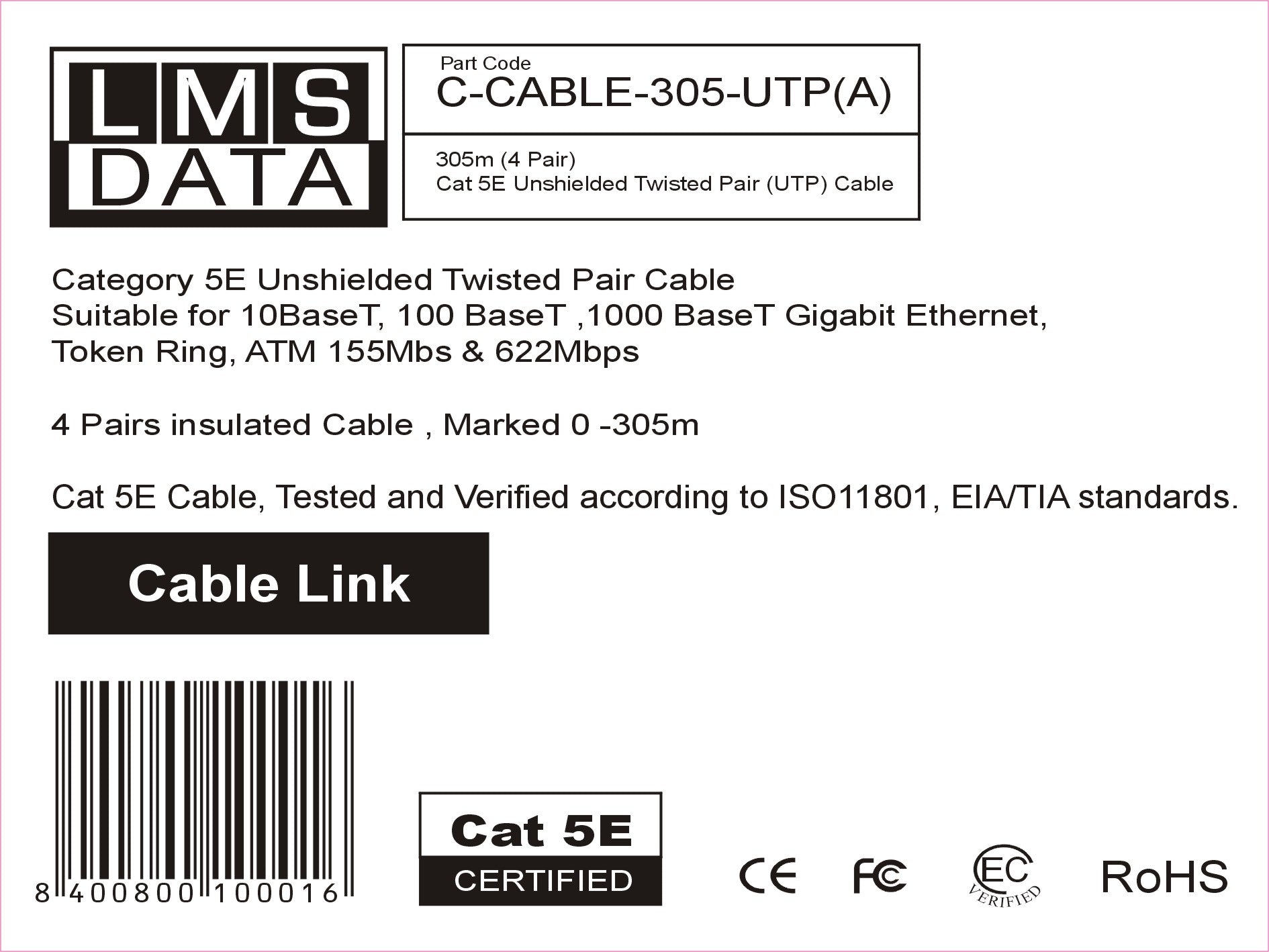 cat5e solid bulk cable -305M CAT5E UTP SOLID CABLE (PVC) GREY