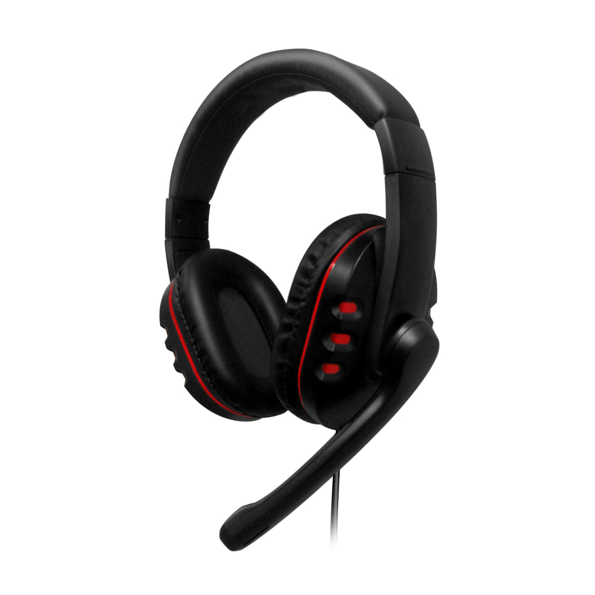 Red & Black Stereo Headphones with Microphone & Inline Volume control, USB 2m - Full Ear - Netbit UK