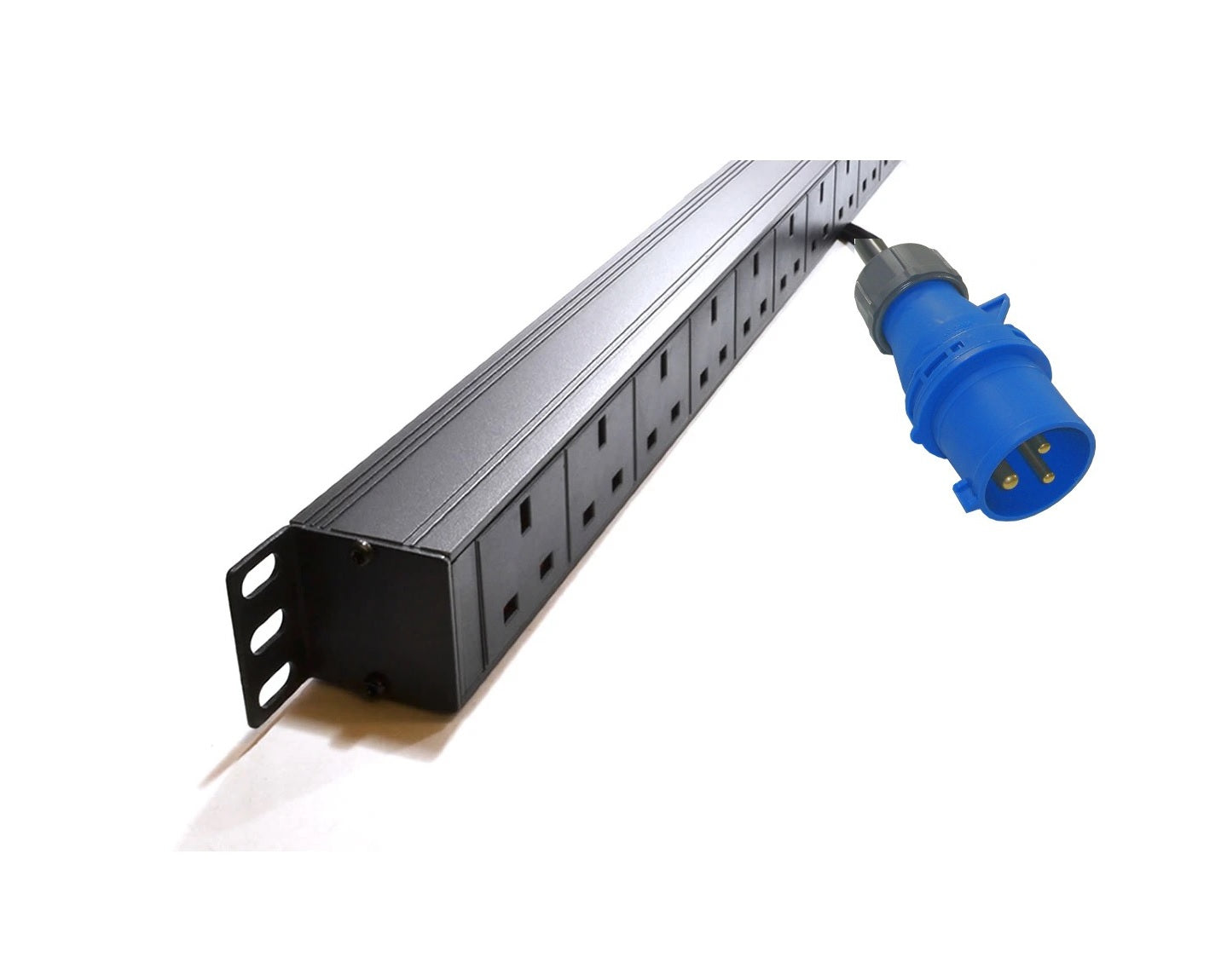 1U 19" 10 Way Switched Vertical 13A UK Sockets to 32A Commando Plug (Rackmount)