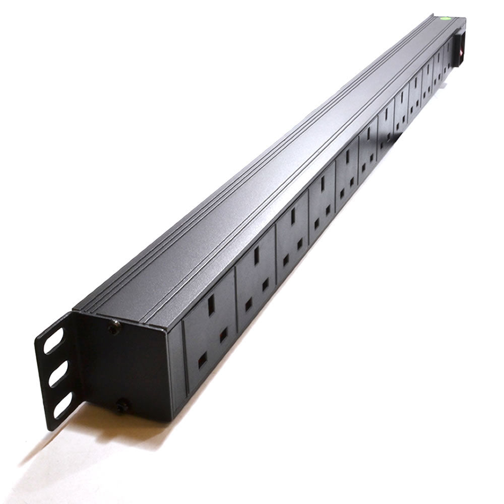 1U 19" 12 Way Switched Vertical 13A UK Sockets to UK Plug PDU (Rackmount) - Netbit UK