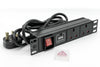 1U 10"/SoHo 2 Way Horizontal Switched 13A UK Sockets to UK Plug Rack PDU with Surge Protection & 2.5m Flex (Rackmount) - Netbit UK