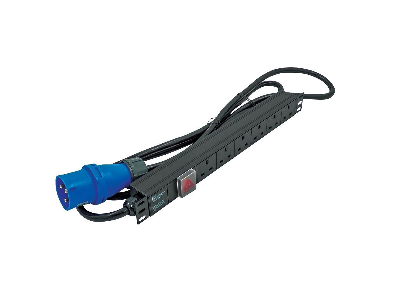 1U 6-Way 13A UK Sockets Rack PDU|Horizontal Mount 16A Commando Plug