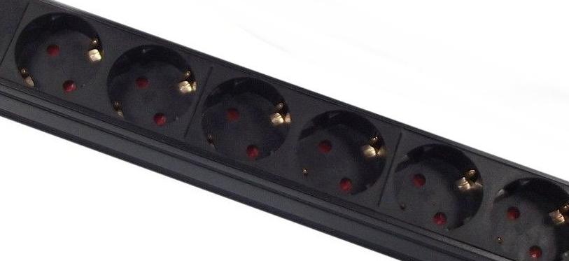 1U 19" 12 Way Vertical Switched  16A Schuko Sockets to Schuko Plug PDU with Surge Protection (Rackmount)