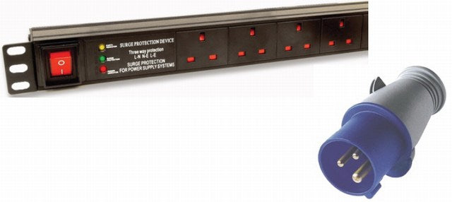 1U 6-Way 13A UK Sockets Rack PDU|Horizontal Mount 32A Commando Plug Su