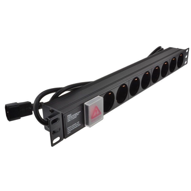 1U 19" 8 Way Horizontal Switched 16A Schuko Sockets to IEC14 Plug PDU (Rackmount) - Netbit UK